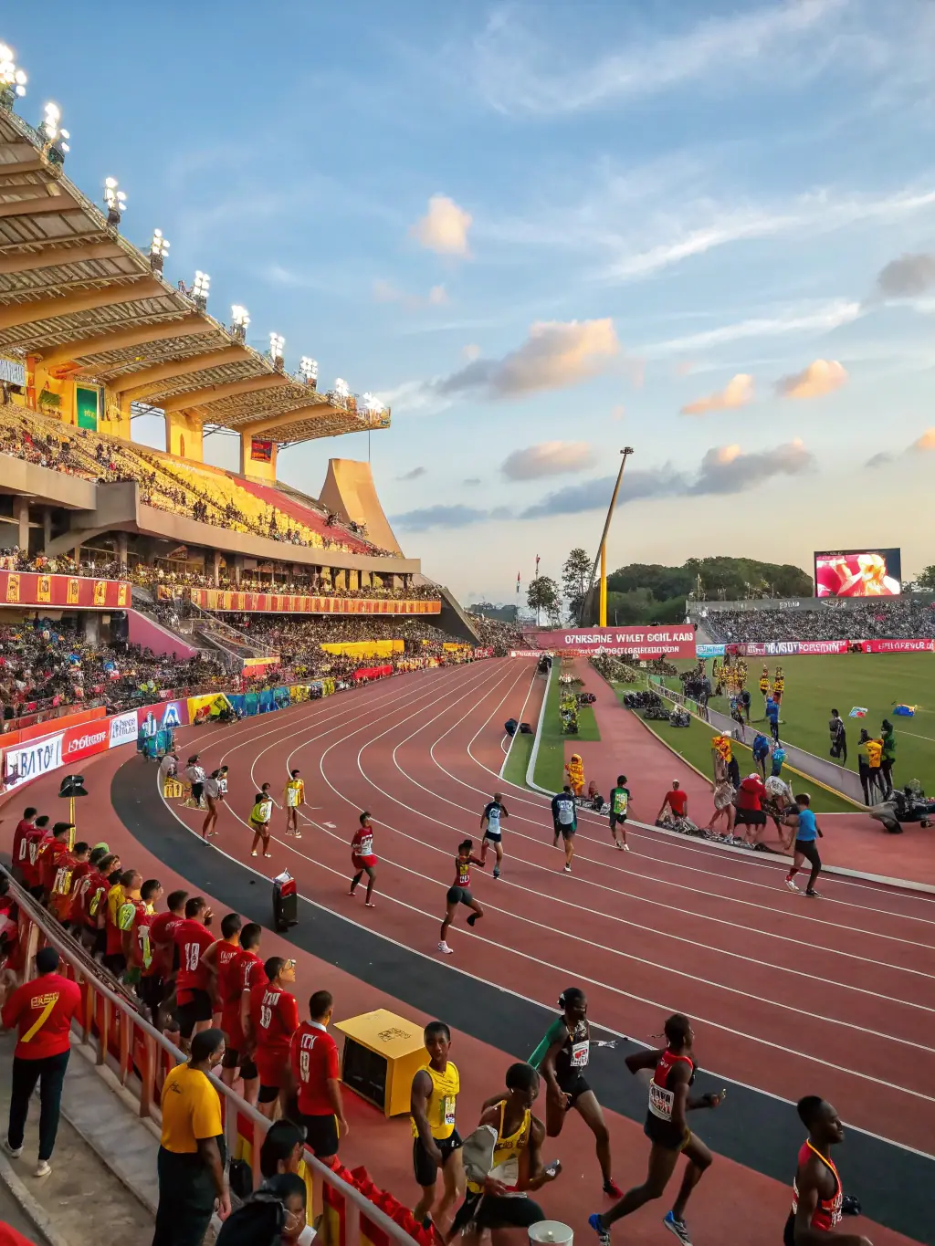 A dynamic image of athletes participating in track and field events, showcasing the athletic opportunities provided by Union Sportive du Mans.