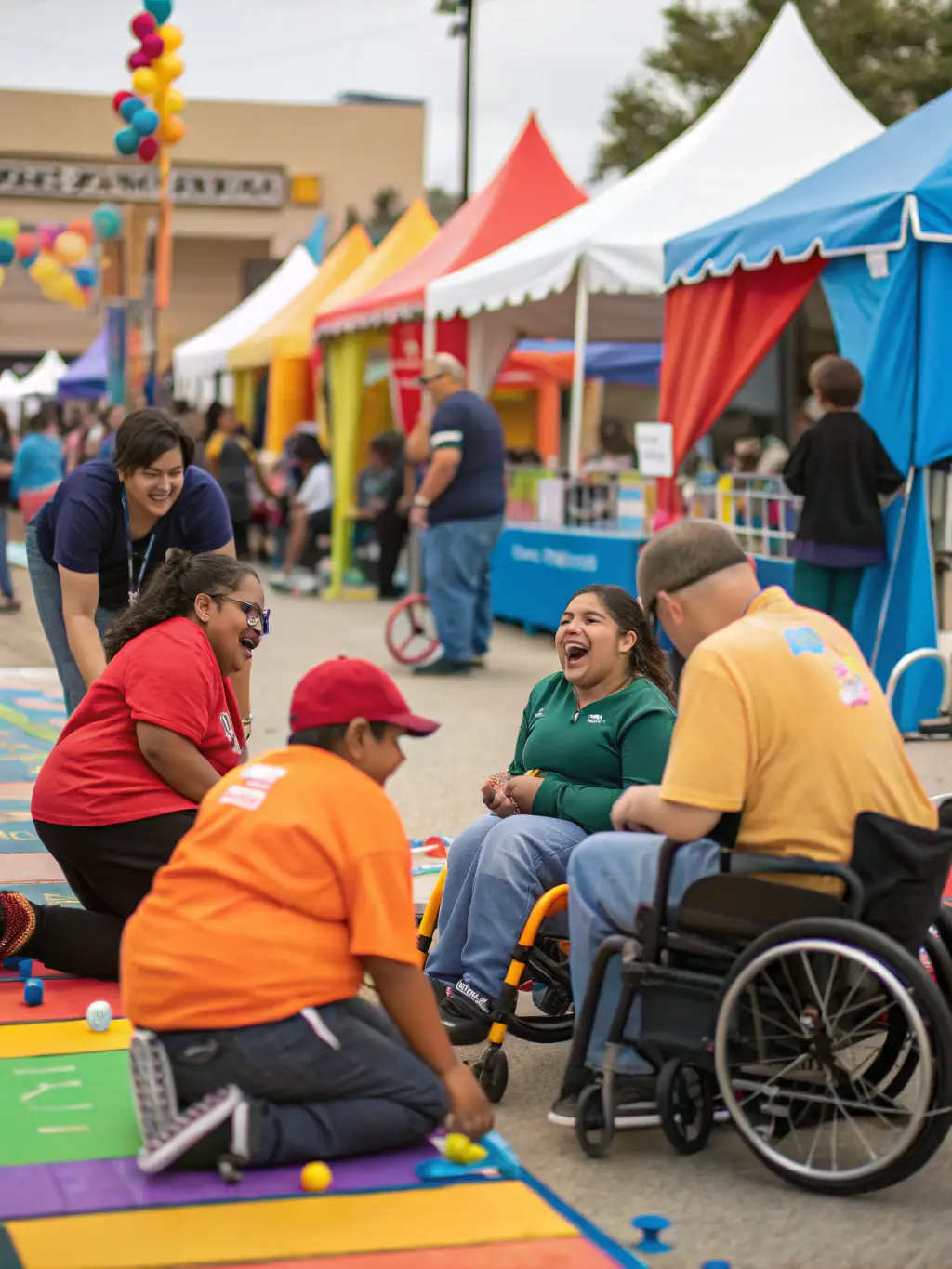 A photograph of children with disabilities participating in an inclusive sports event organized by Union Sportive du Mans, highlighting the association's commitment to inclusion.