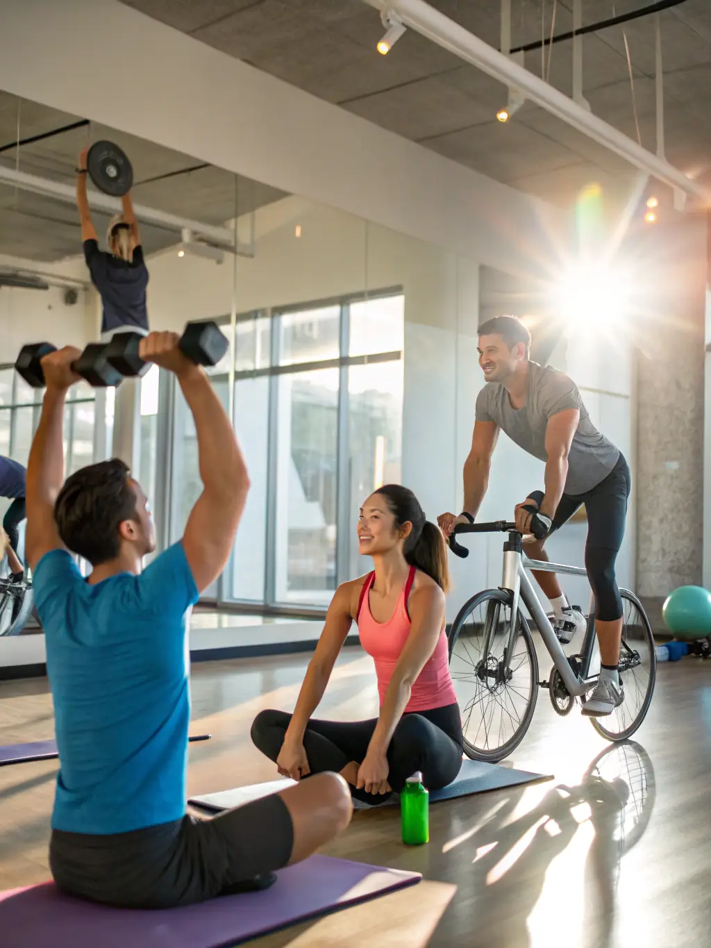 A group of community members engaged in a recreational fitness class, emphasizing the inclusive and accessible fitness programs offered by Union Sportive du Mans.
